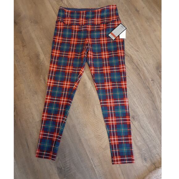 Intro the Fit Red Green Plaid Seamless Leggings L NEW Christmas Holidays - Picture 1 of 5